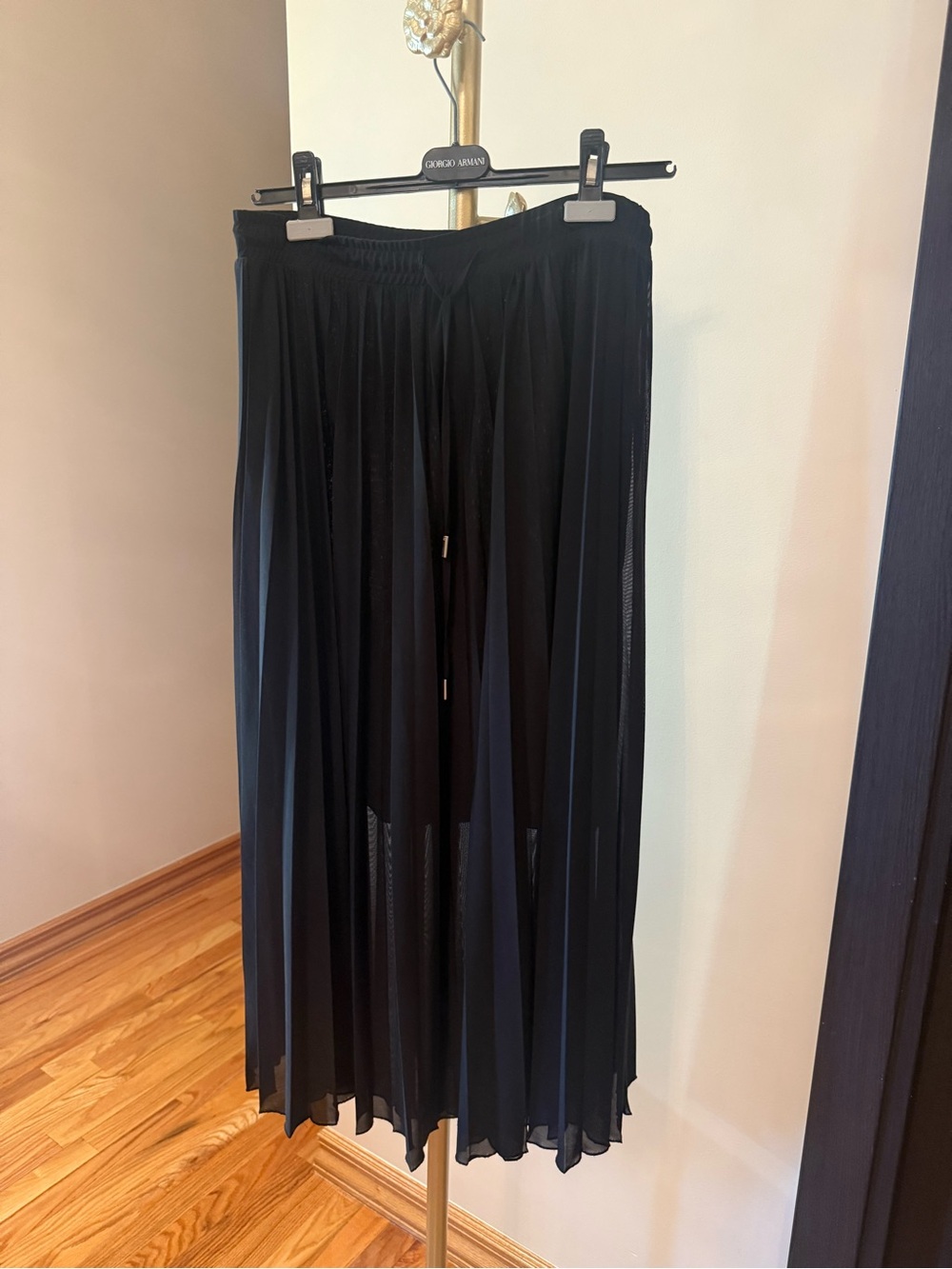MARELLA Black Pleated Midi Skirt with Drawstring Waist